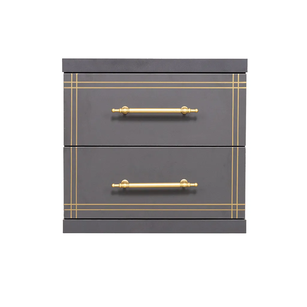 [ST-20-GREY-2DR] Cabinet ST-20 | Grey | 2-Drawer Storage Unit with Gold Accents