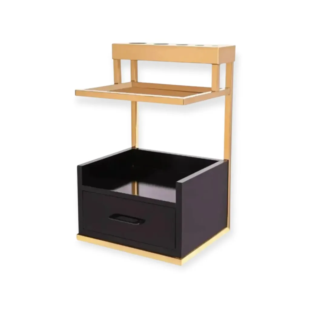 [Cabinet TR-01 Black & Gold] Cabinet TR-01 Black & Gold | Storage Unit with Shelves and Drawer