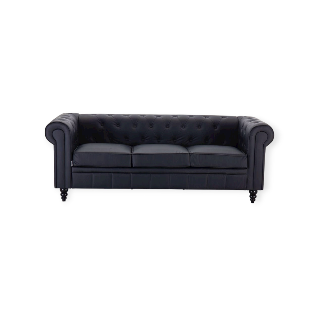[Chesterfield Sofa 0379-3 | EA007 Black] Chesterfield Sofa 0379-3 | EA007 Black