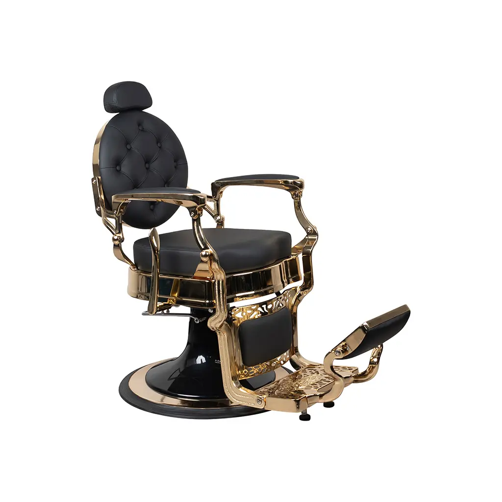 Barber Chair FR-58022-HC | Gold Frame | Amsterdam Black (004)