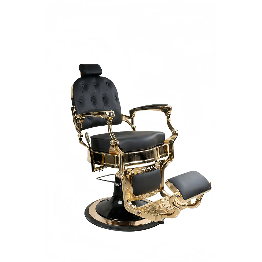 Barber Chair 58028-HC | Gold Frame | Square Back | Aklavik Black (004)