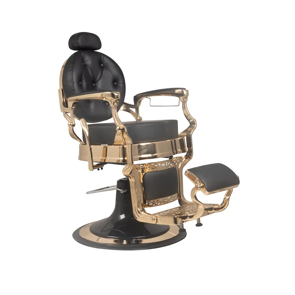 Barber Chair FR-58022-HC | Gold Chrome | Extra Thick | Sharjah Black (004)