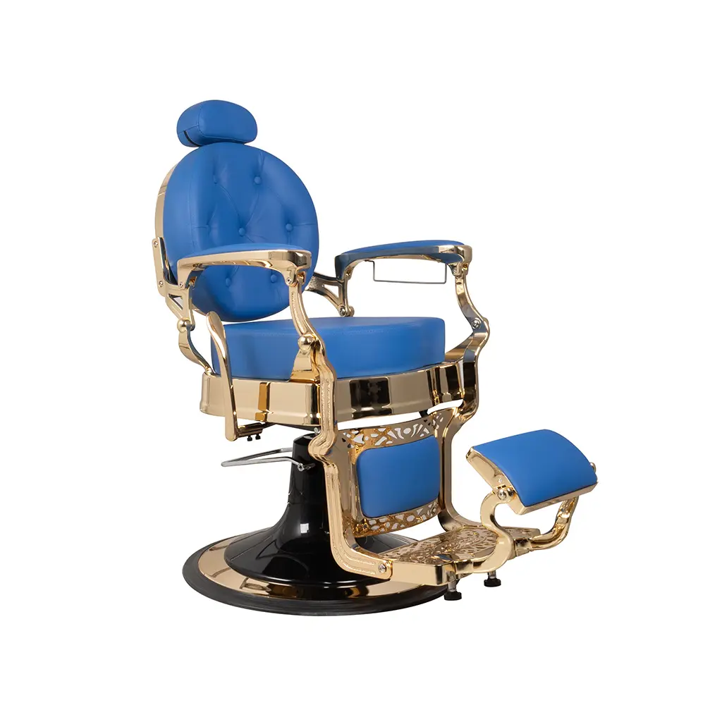 Barber Chair FR-58022-HC | Gold Chrome | Extra Thick | Sharjah Blue (028)