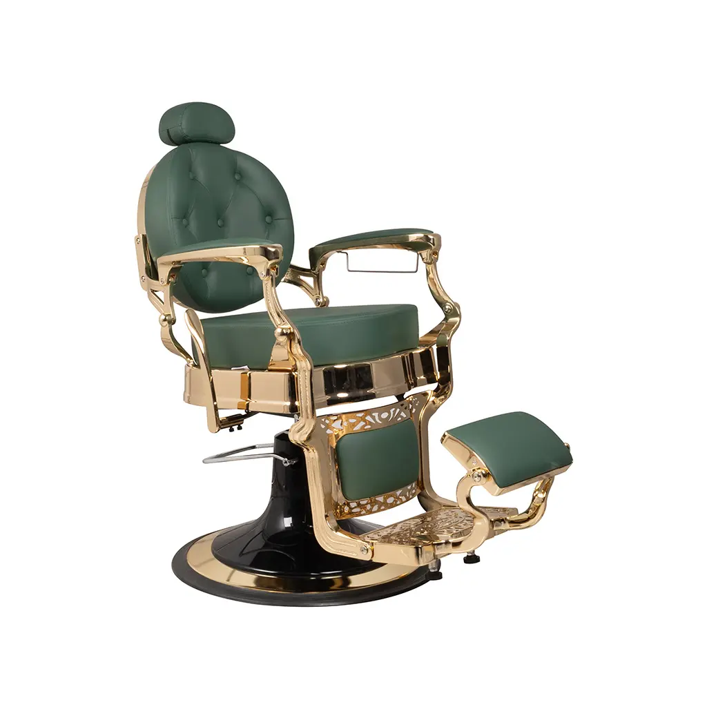 Barber Chair FR-58022-HC | Gold Chrome | Extra Thick | Sharjah Green (026)