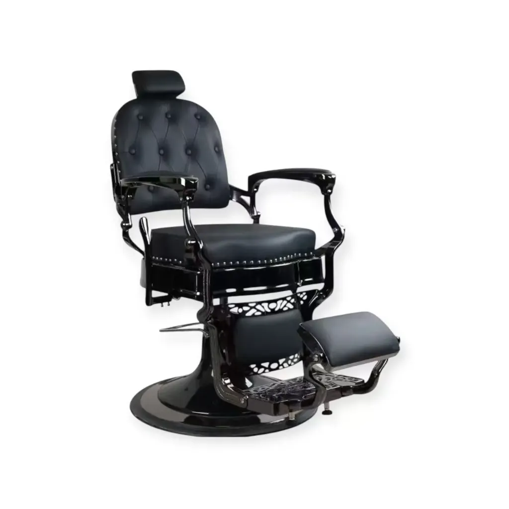 Barber Chair FR-58038-A3 | Black Chrome | Square Back | Phoenix Black (004)
