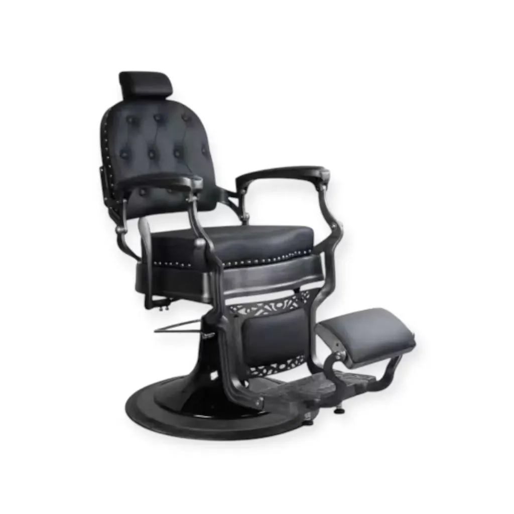 Barber Chair FR-58028-HC | Brushed Grey | Square Back | Chicago Black (004)
