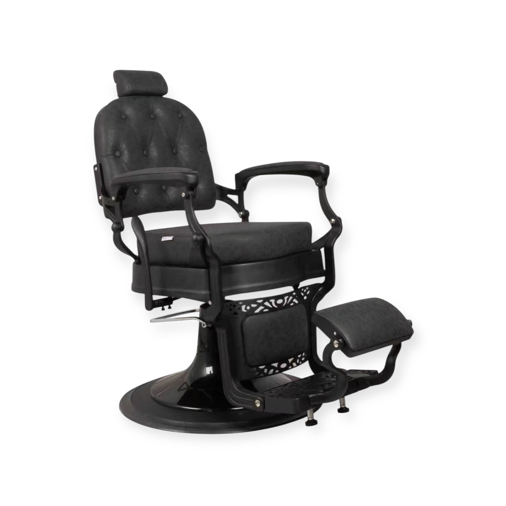 Barber Chair FR-58028-HC | Brushed Grey | Square Back | With Buttons | Chicago Black (011)
