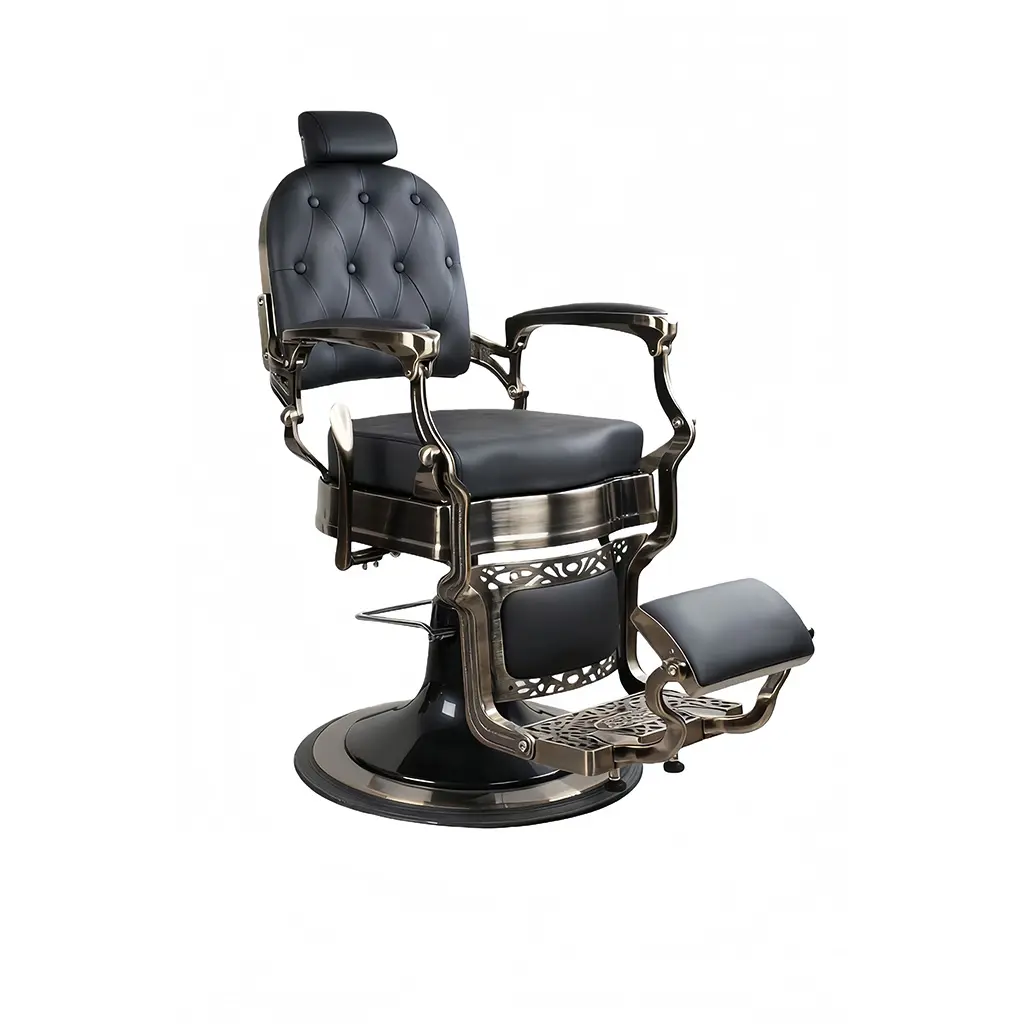 Barber Chair FR-58028-HC | Bronze Chrome | Square Back | Houston Black (004)