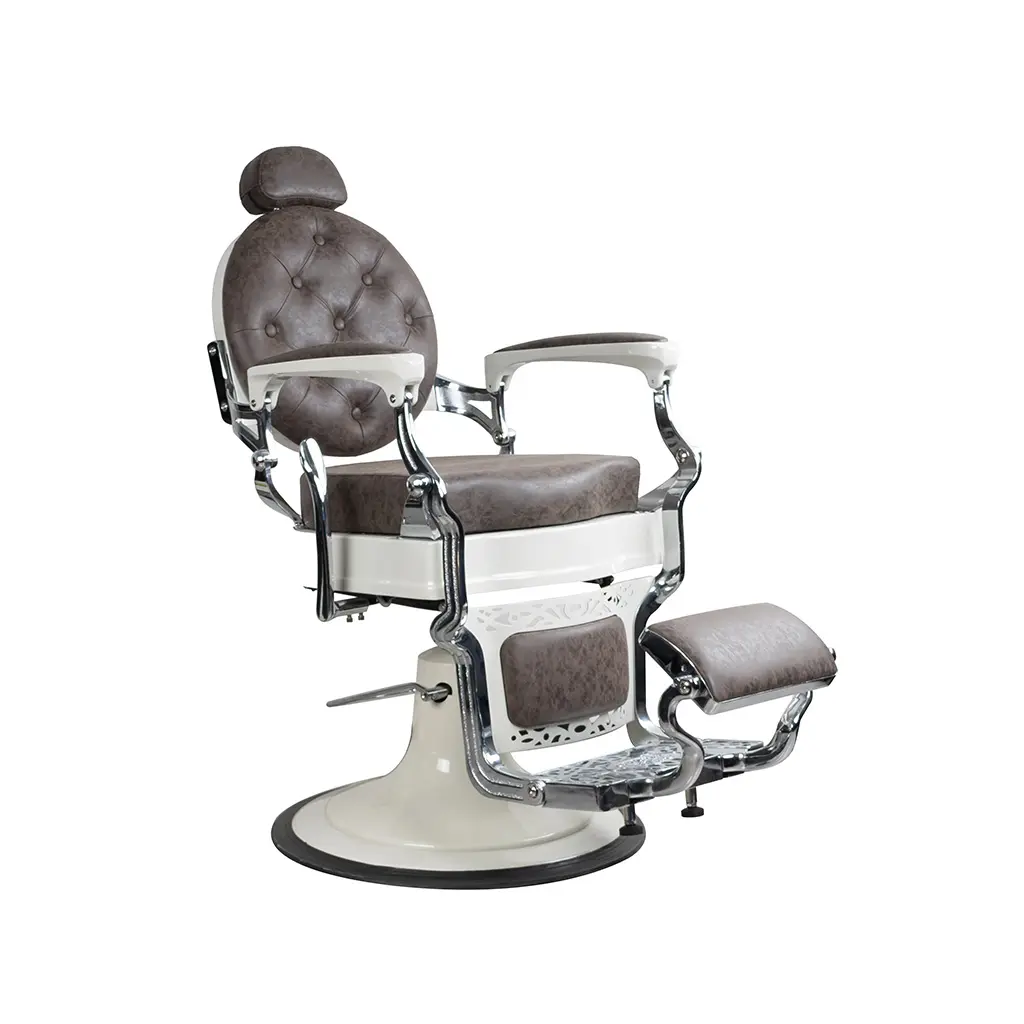 Barber Chair FR-58014-HC | Cream & Chrome | Paris Brown (005)