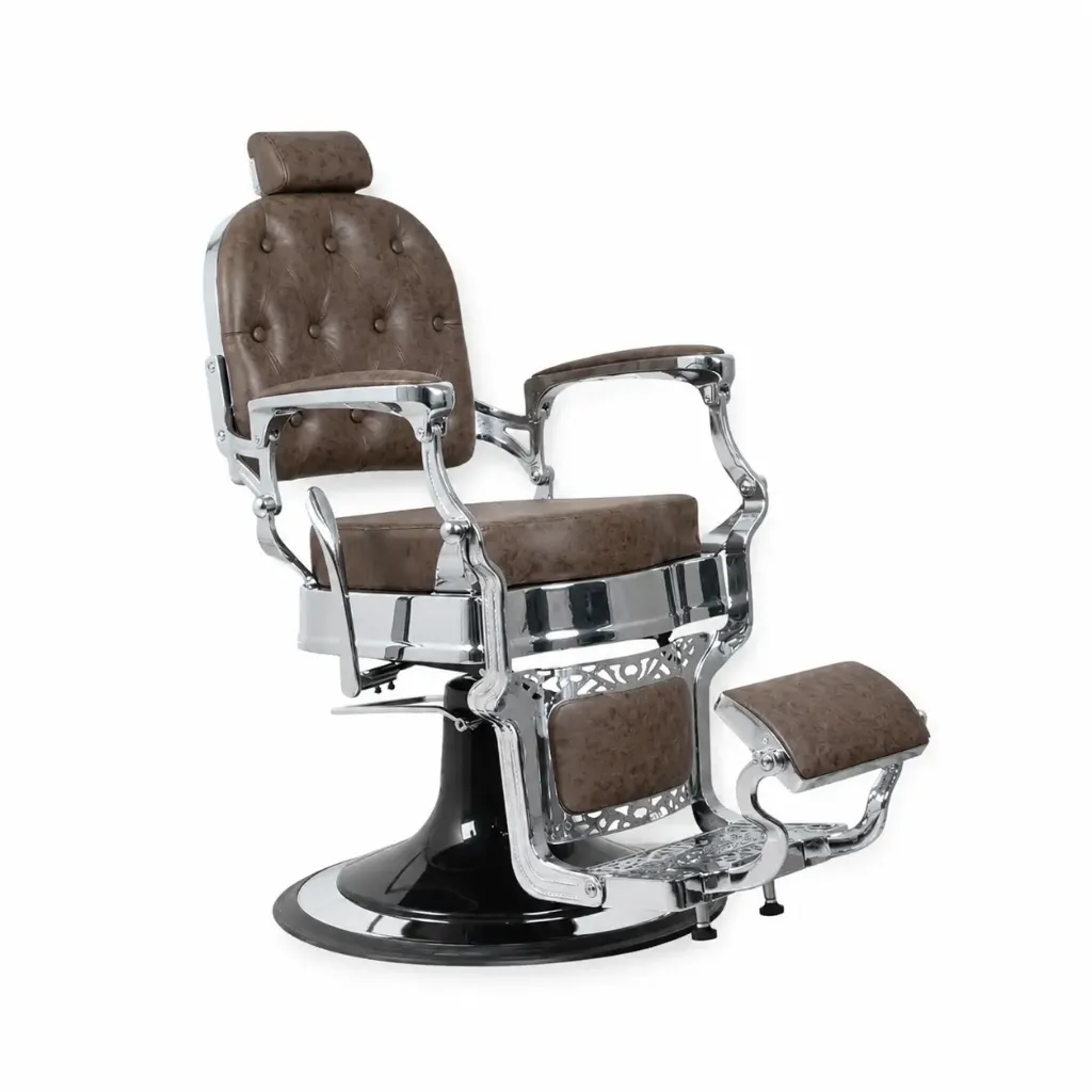Silver Chrome Barber Chair FR‑58034‑A3 | Silver Chrome Frame | Square Back Cyprus Brown (005)