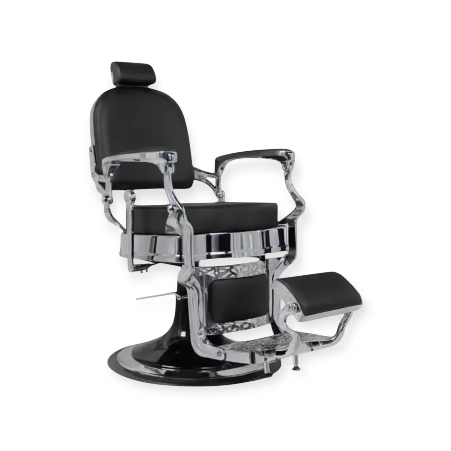 Silver Chrome Barber Chair FR‑58034‑A3 | Silver Chrome Frame | Square Back Cyprus Black (011)