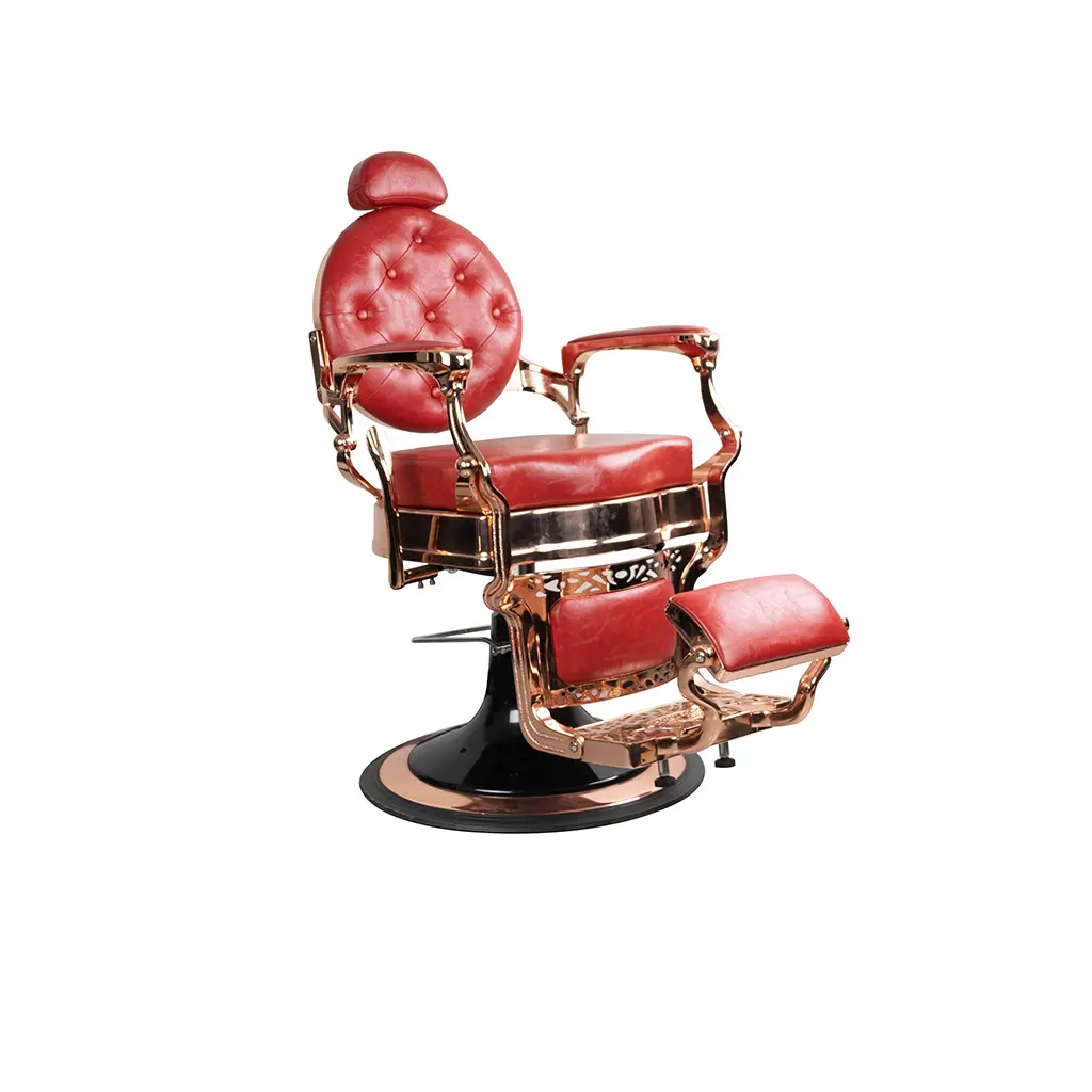 Rose Gold Chrome Barber Chair | FR‑58014‑HC | Utrecht 009 Red