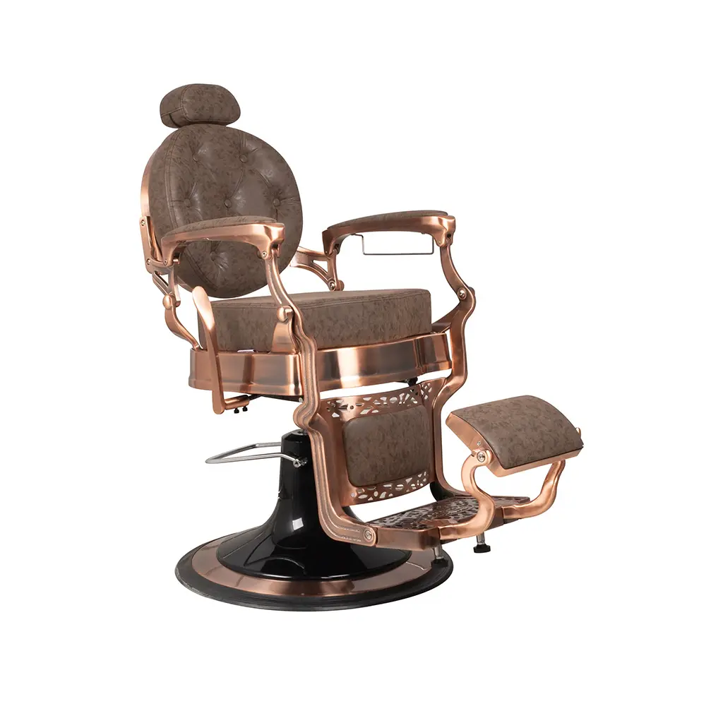 Barber Chair FR-58015-A3 | Red Bronze Chrome Frame | Extra Thick Seat | Albany Brown (005)