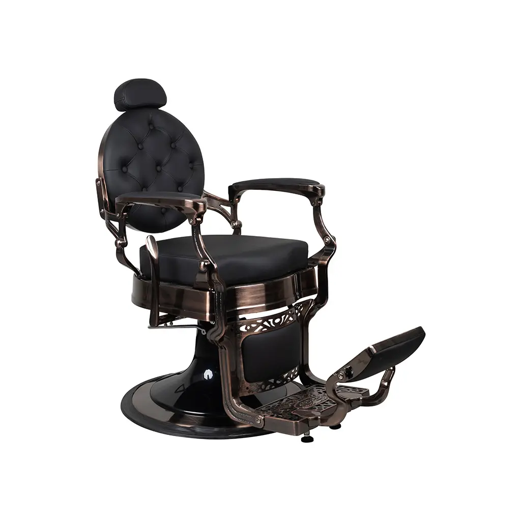 Barber Chair FR-58015-A3 | Red Bronze Chrome Frame | Hamburg Black (004)