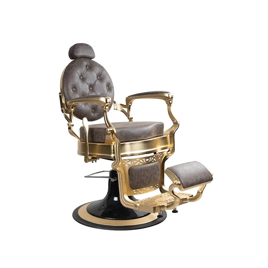 Barber Chair FR-58014-HC | Gold Matte Frame | Lyon Brown (005)