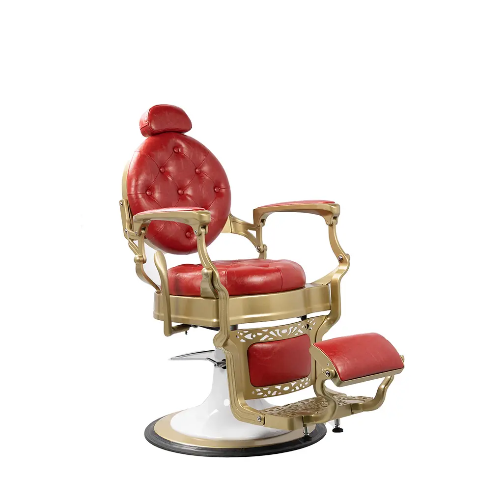 Barber Chair FR-58014-HC | Gold Painting Frame | Mexico Red (006)