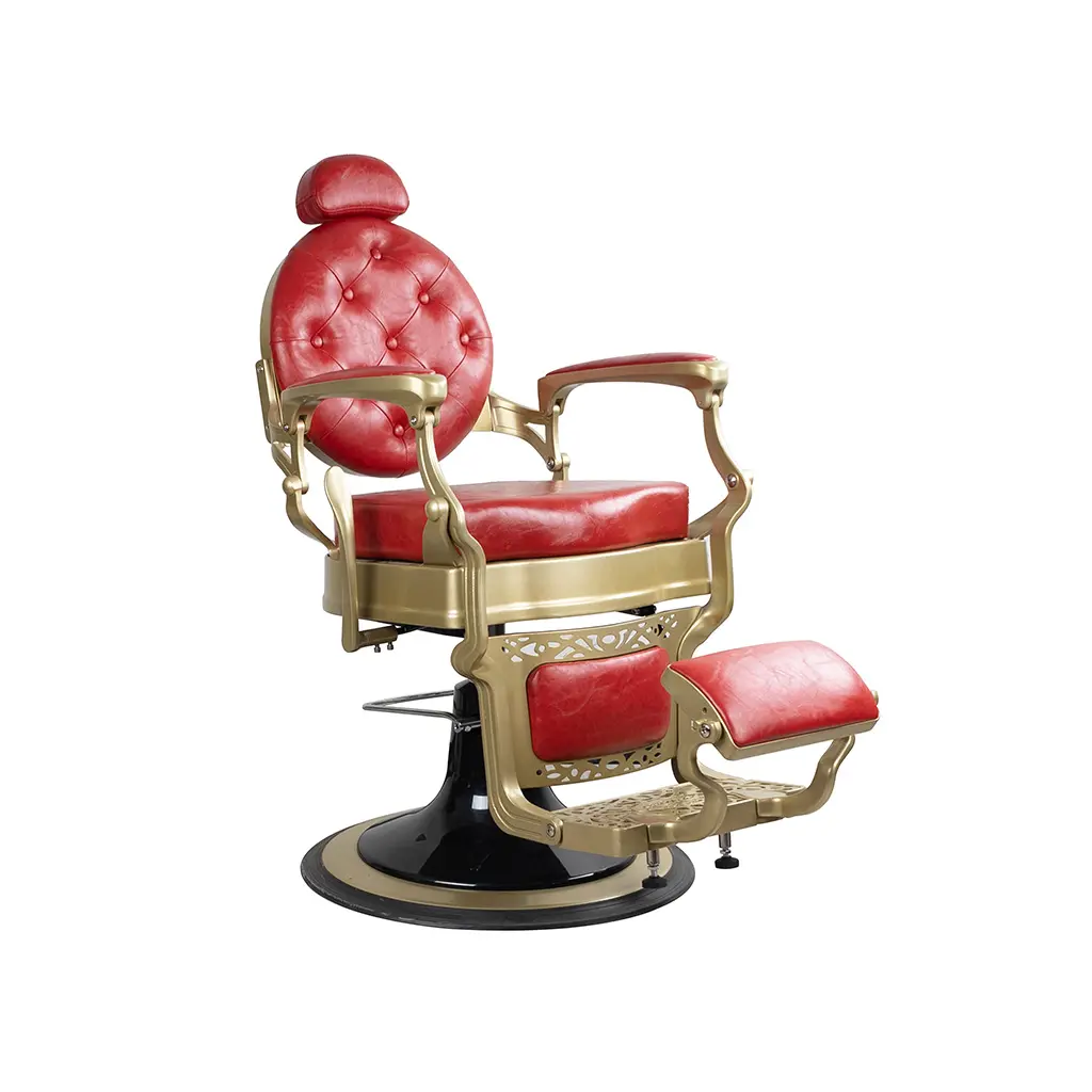 Barber Chair FR-58014-HC | Gold Painting Frame | Mexico Red (009)