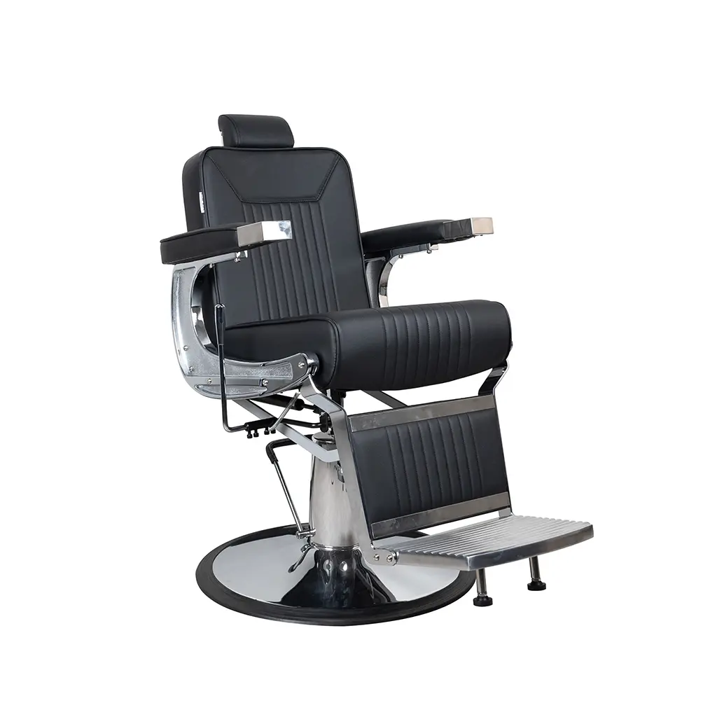 Barber Chair FR-58006-L | Silver Frame | Bologna Black (004)