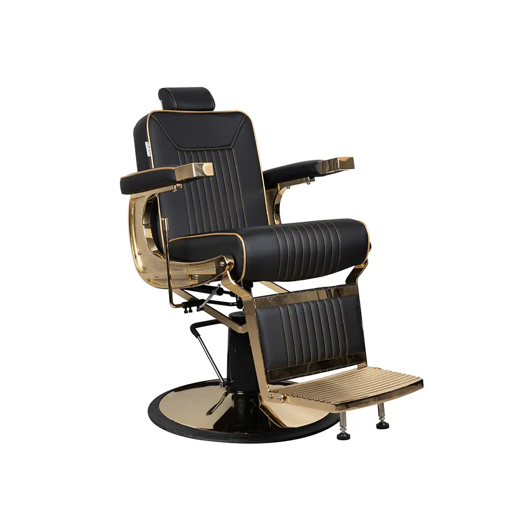 Barber Chair FR-58006-L | Gold Frame | Bologna Black (004)