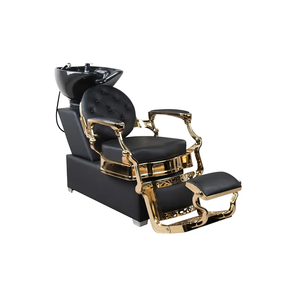 Shampoo Chair Rome | FR-78025 Gold Chrome Frame | Black (004)