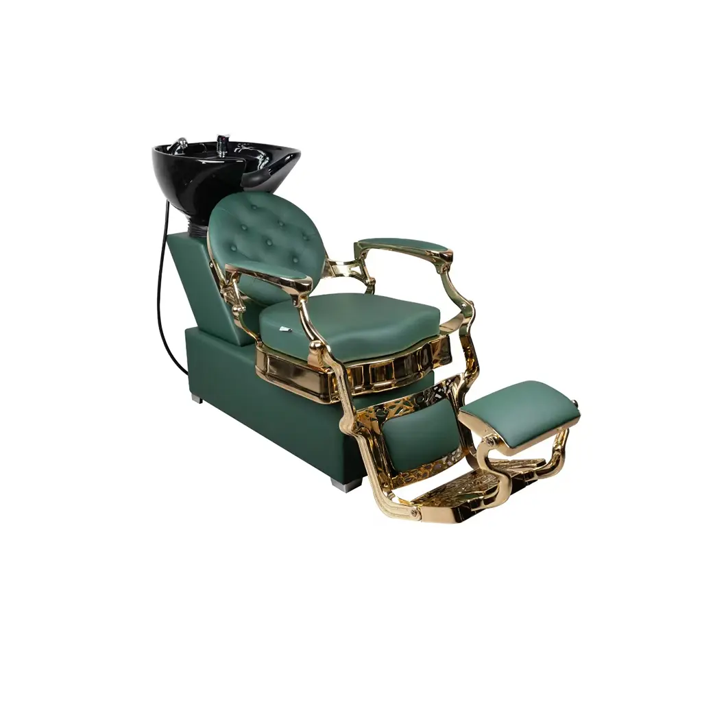 [FR-78025-GC-Rome-Green026] Shampoo Chair Rome | FR-78025 Gold Chrome Frame | Green (026)