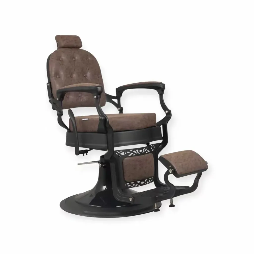 Barber Chair FR-58038-A3 | Black Matte | Square Back | Seattle Brown (005)