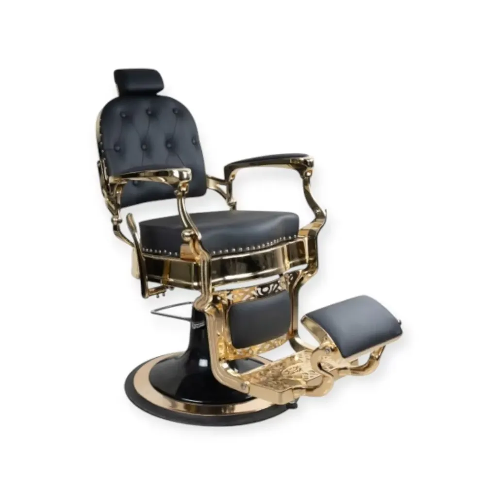 Barber Chair 58028-HC | Gold Frame | Square Back | Aklavik Black (011)