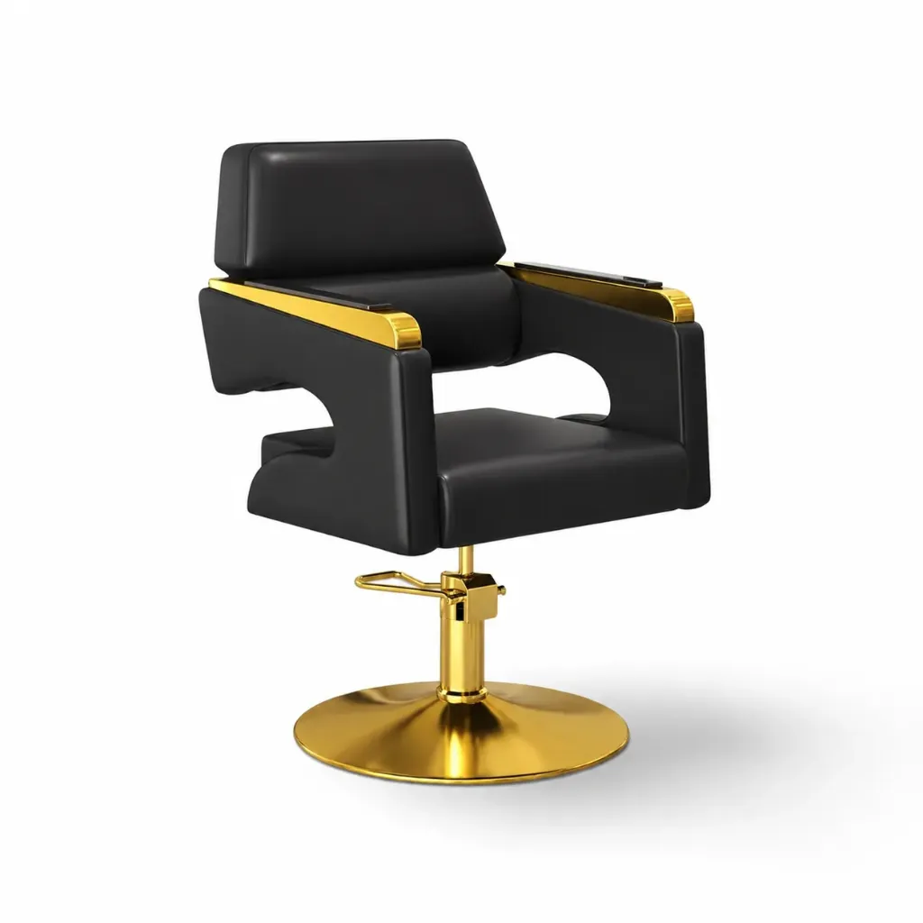 [SC-FR-88075-C6-GF-AB-Black004] Salon Chair Abbotsford FR-88075-C6 | Gold Frame | Leather Black (004)