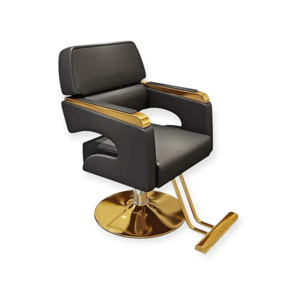 [SC-FR-88075-C6-GF-AB-Black004] Salon Chair Abbotsford FR-88075-C6 | Gold Frame | Leather Black (004)