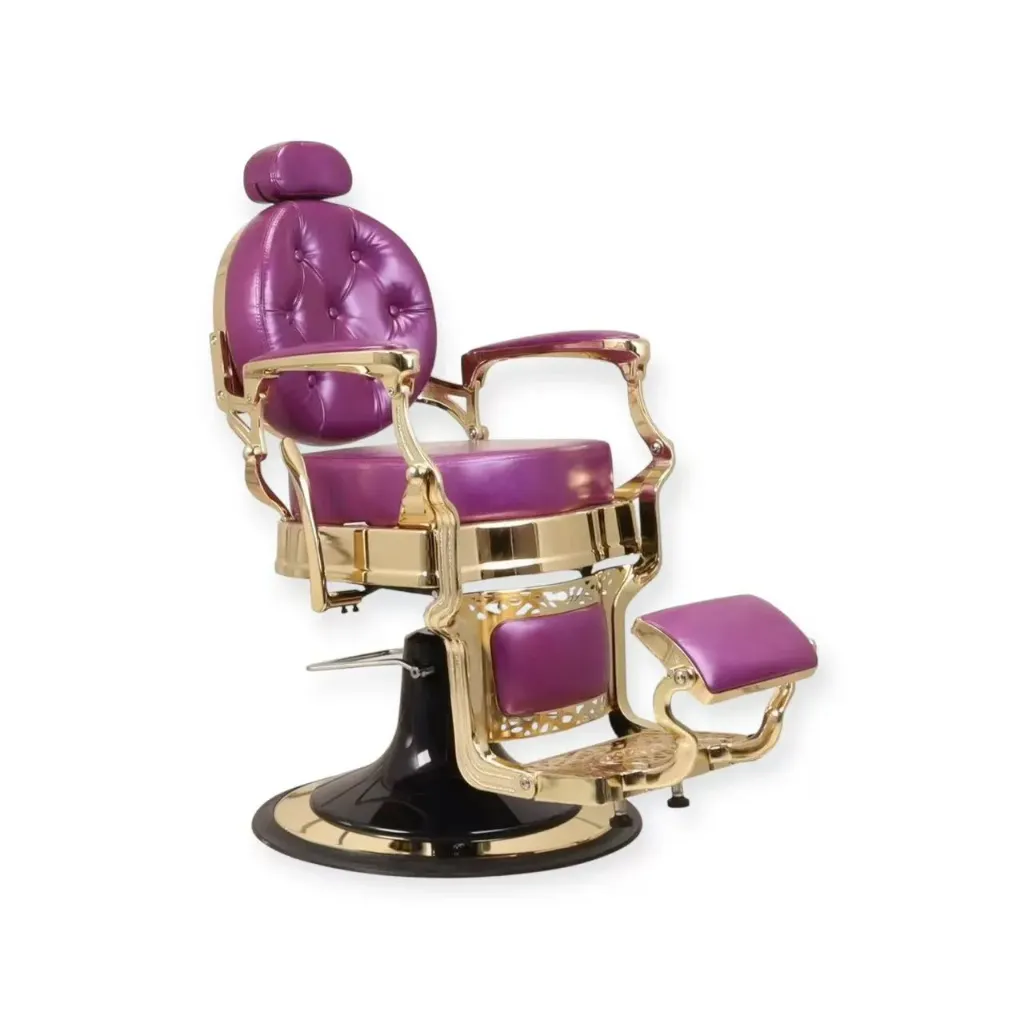 Barber Chair FR-2530 | Gold Chrome | Extra Thick | Miami Purple