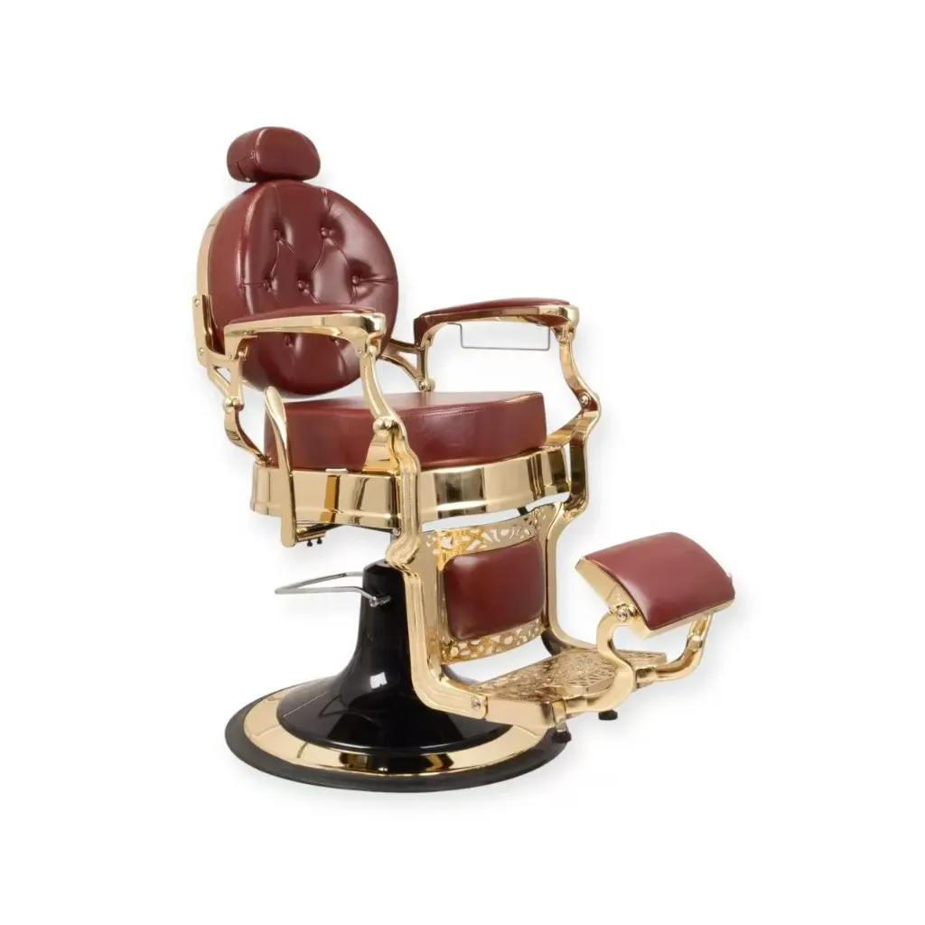 Barber Chair FR-2530 | Gold Chrome | Extra Thick | Miami Burgundy