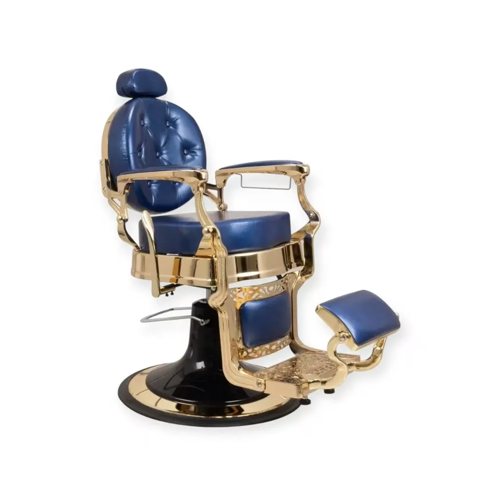 Barber Chair FR-2530 | Gold Chrome | Extra Thick | Miami Deep Blue