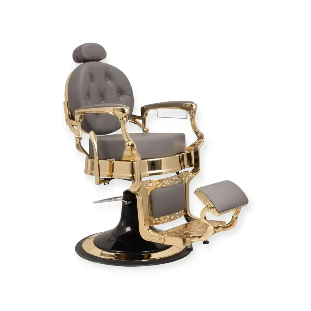 Barber Chair FR-2530 | Gold Chrome | Extra Thick | Miami Matte Grey
