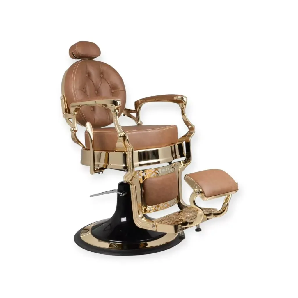 Barber Chair FR-2530 | Gold Chrome | Extra Thick | Miami Tan (035)