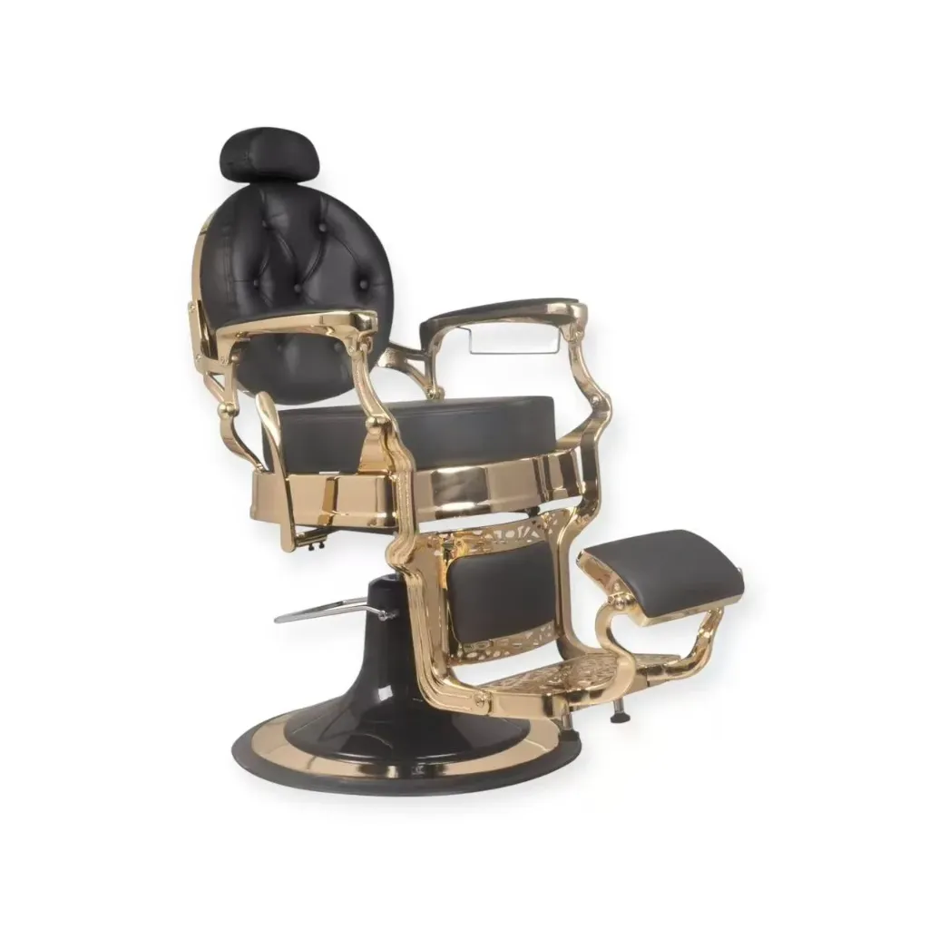 Barber Chair FR-2530 | Gold Chrome | Extra Thick | Miami Black (004)