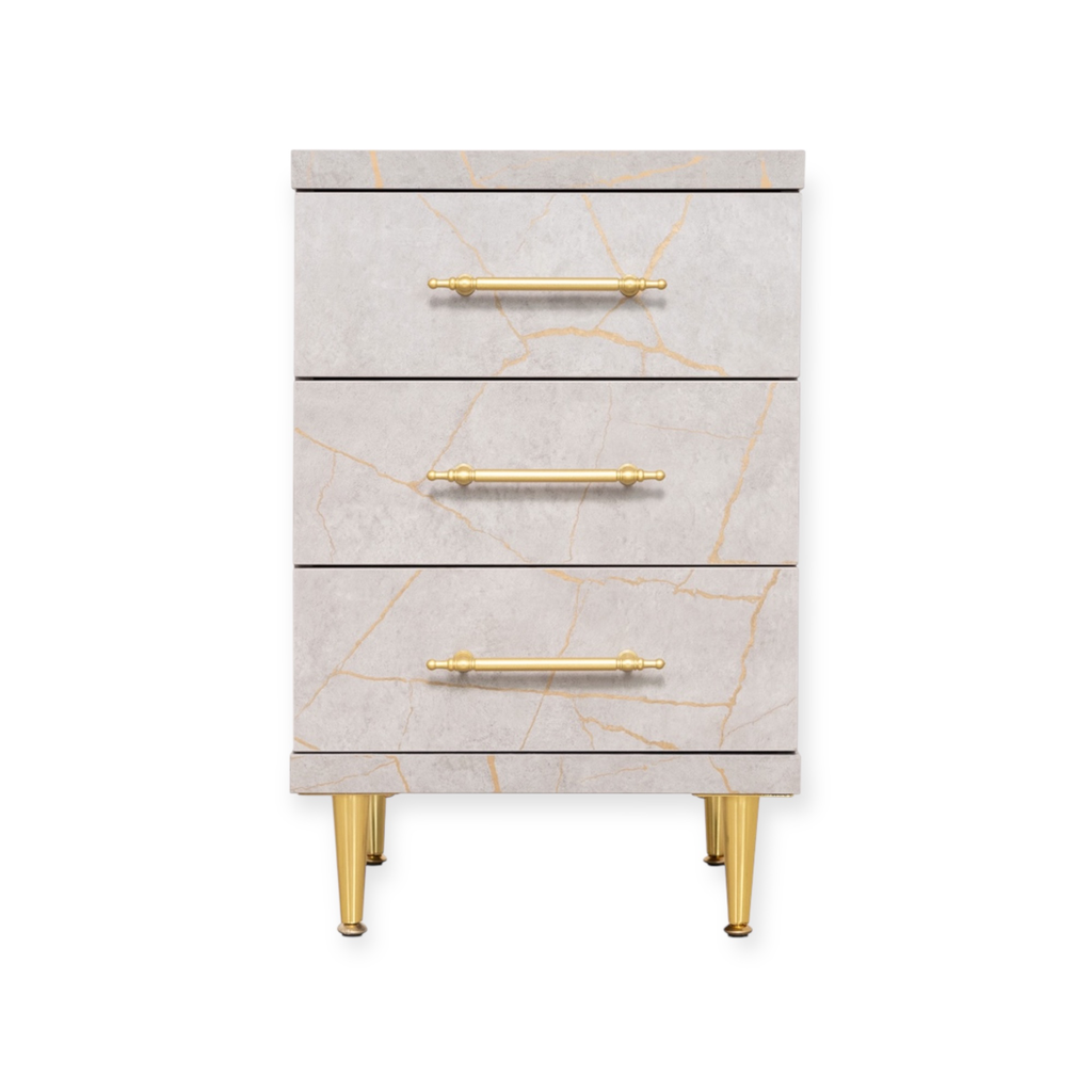 [ST-19-8034-1-3DR] Cabinet ST-19 | 3-Drawer Storage Unit with Elegant Gold Accents | Colour 8034-1