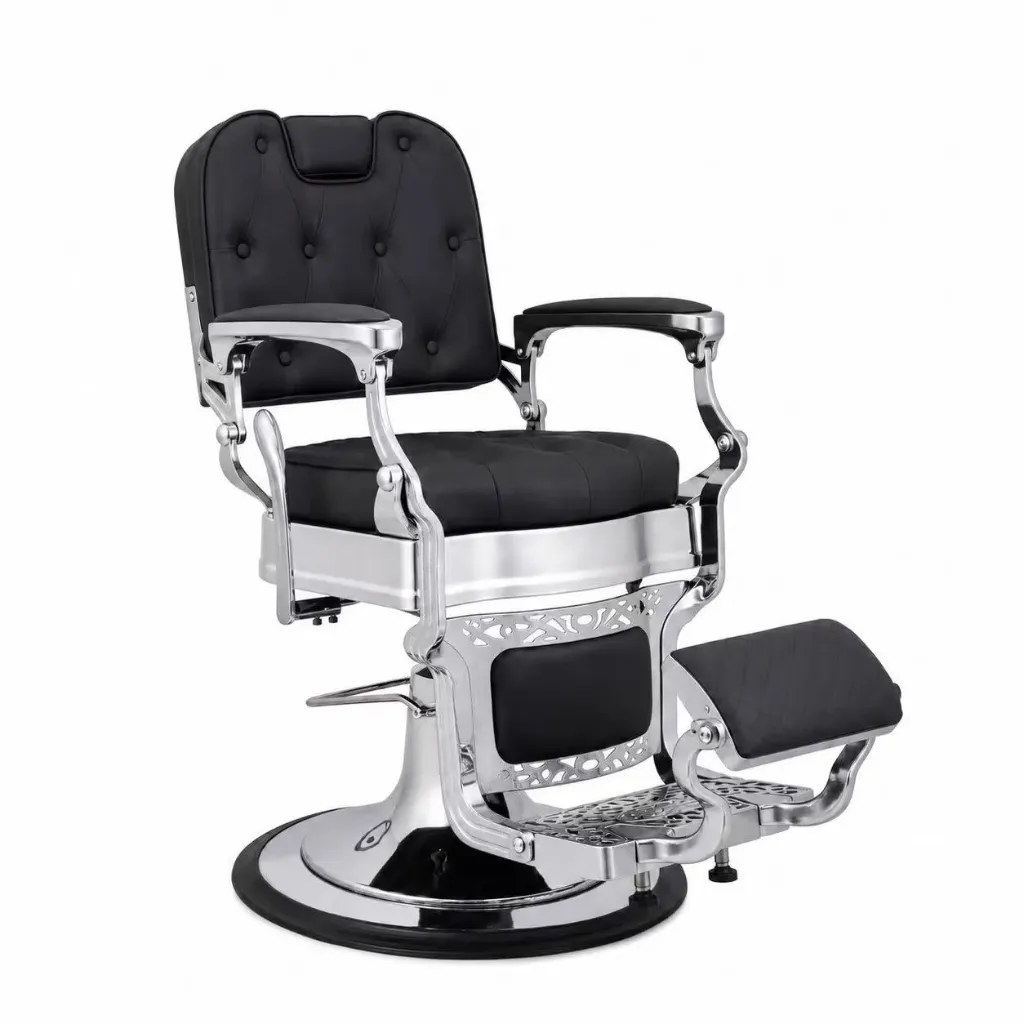 Barber Chair Portland | Silver Chrome Frame | Square Back | Black (004)
