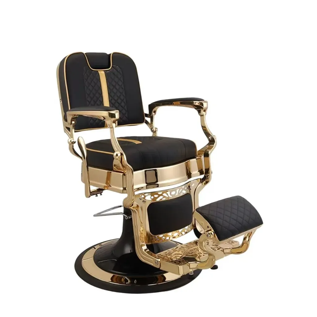 Barber Chair Naples | Gold Frame | Square Back | Black (004)