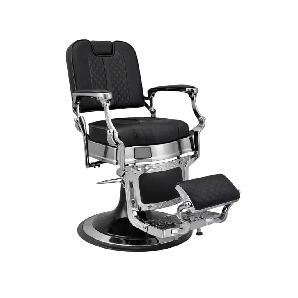 Barber Chair Hawaii | Silver Chrome Frame | Square Back | Black (004)